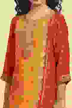 Mustard Yellow and Red Printed Straight Suit Set image number 1