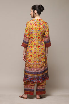 Yellow Polyester Asymmetric Kurta Palazzo Suit Set image number 4