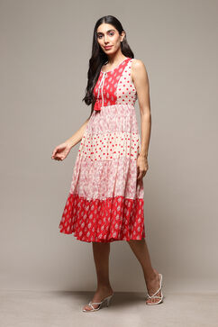 Red Cotton Tiered Dress image number 2