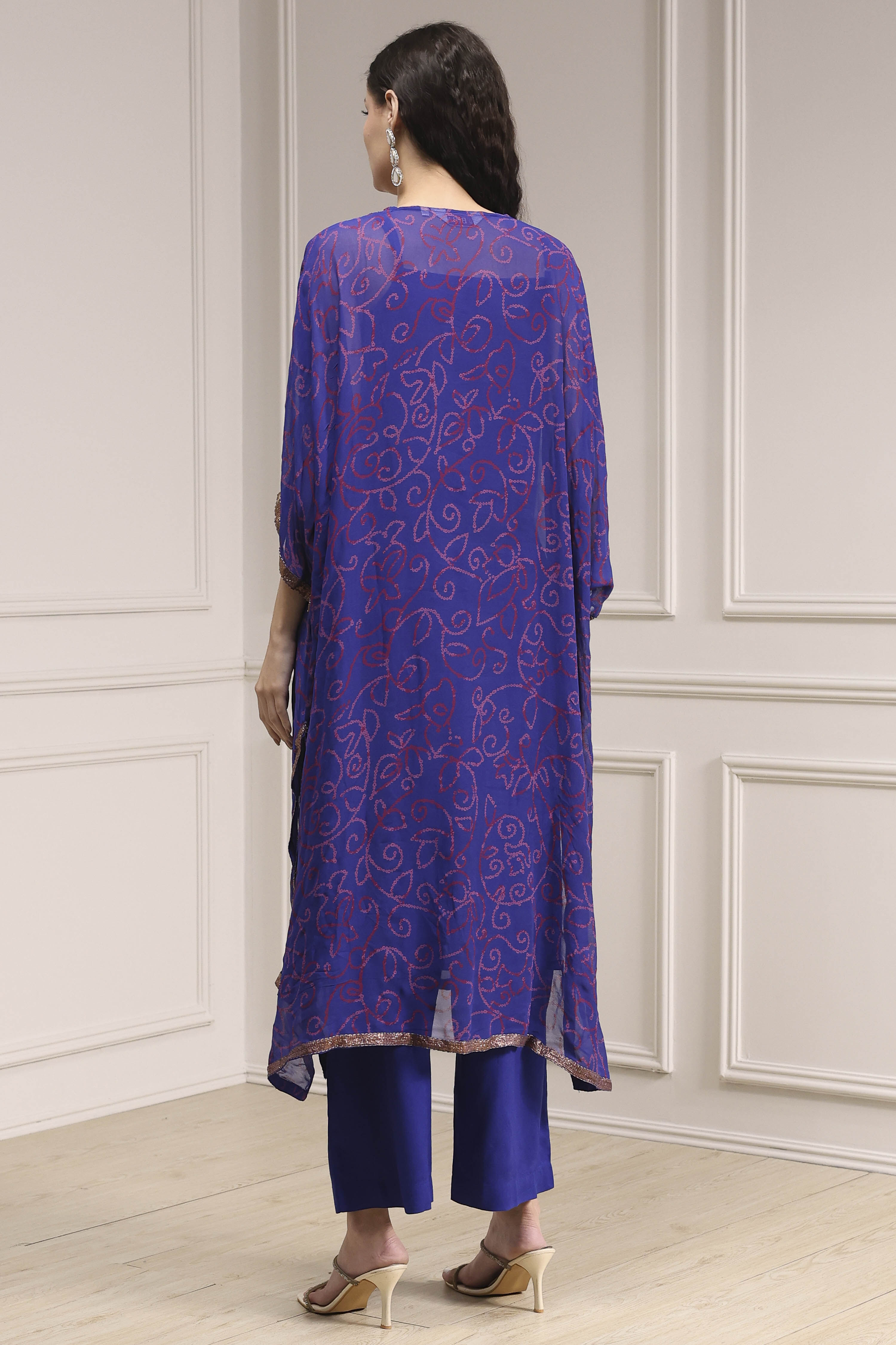 Purple Printed Kaftan Style Kurta Set image number 4