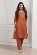 Orange Modal Printed Straight Suit Set image number 6