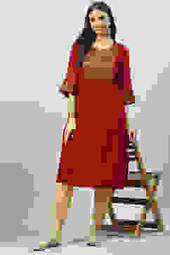 Cherry Red Poly Metallic A-Line Yarndyed Kurta image number 0