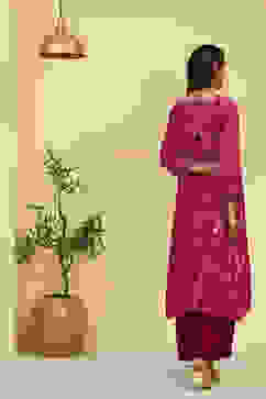 Purple Printed Straight Kurta Set image number 5