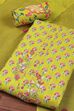 Lime Green Cotton Printed Embroidered Unstitched Suit Set image number 1