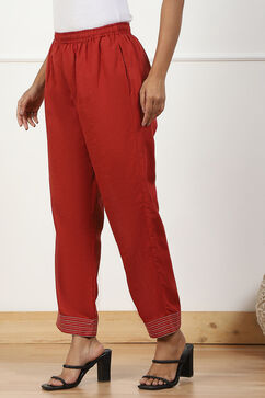 Rust Solid Mid-Rise Straight Palazzo Pants image number 2