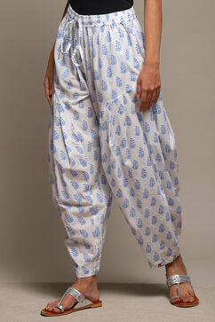 White Blue Cotton Printed Relaxed Salwar image number 2