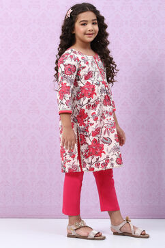 Off White Cotton Flared Printed Kurta Set image number 3