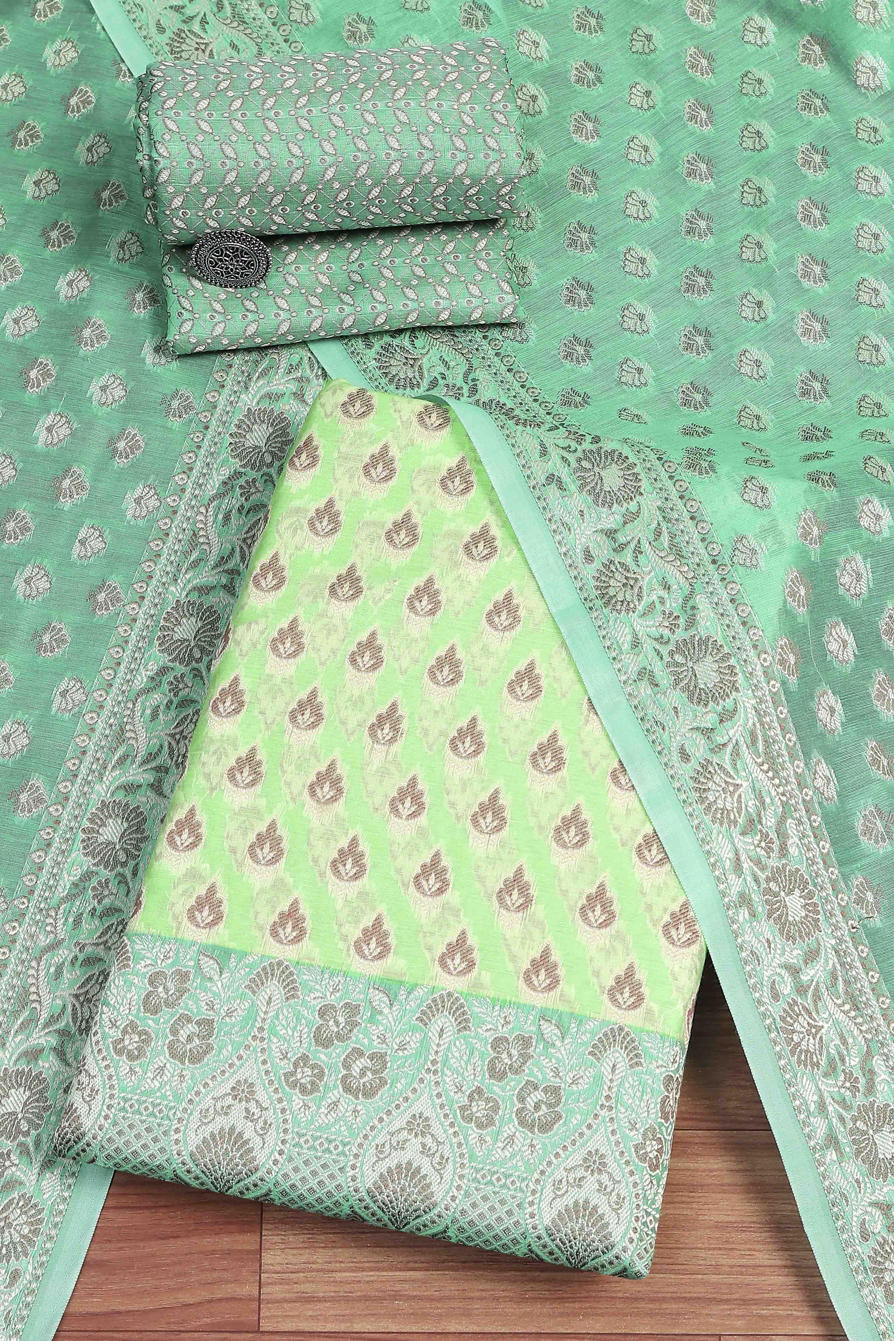 Mehendi Cotton Printed Embroidered Unstitched Suit Set image number 0