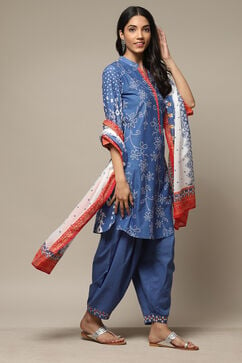 Blue Cotton Straight Kurta Cross Yoke Salwar Suit Set image number 6