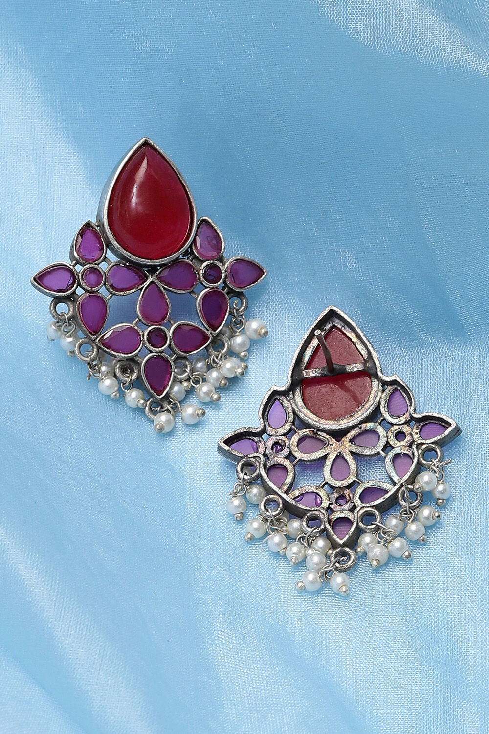 Dark Pink Drop Stud Earrings image number 2