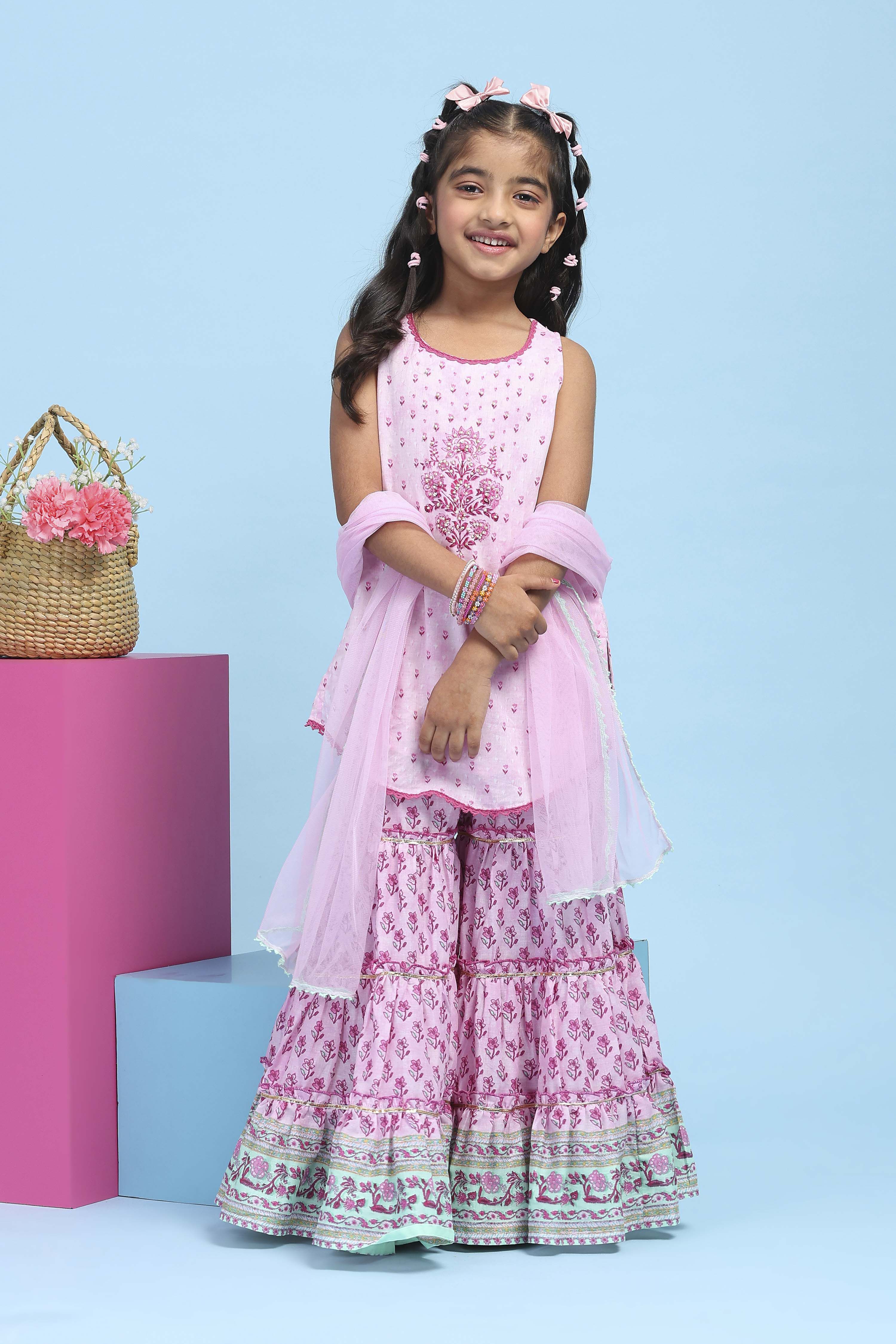 Pink Cotton Printed Straight Suit Set image number 6