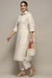 Off White Chanderi Unstitched Suit set image number 5