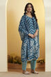 Teal Floral Printed Poly Linen Kurta Set image number 4