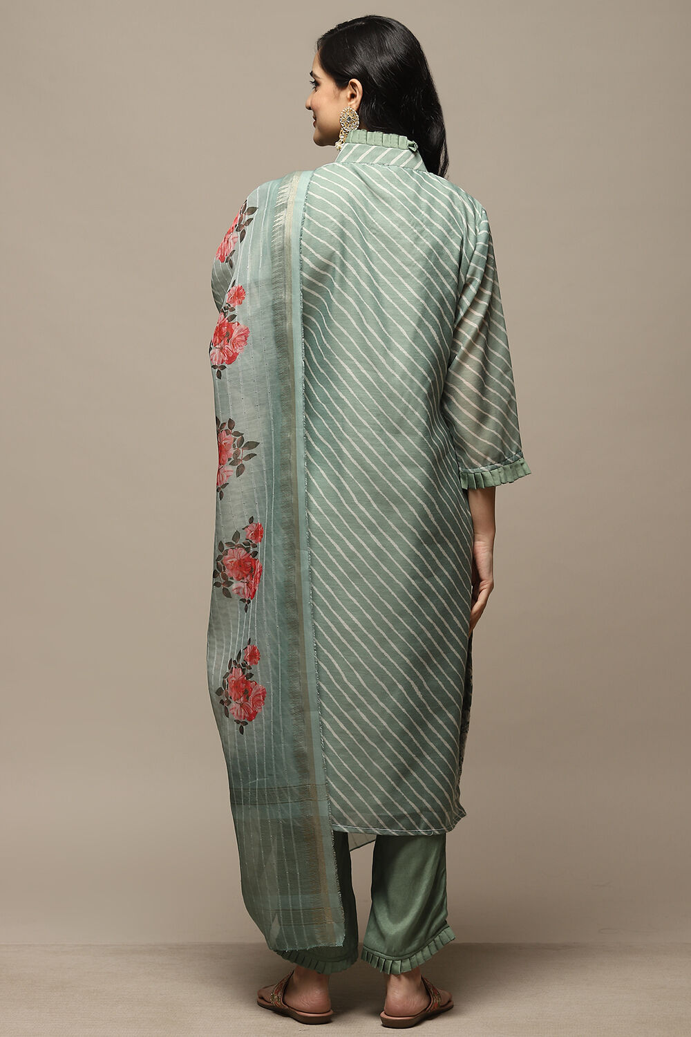 Green Cotton Digital Print Unstitched Suit Set image number 3