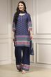 Blue Printed Straight Suit Set image number 6