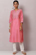 Fuchsia Straight Nylon Viscose Kurta