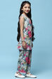 Blue Printed Cotton Kurta With White Straight Palazzo  image number 5