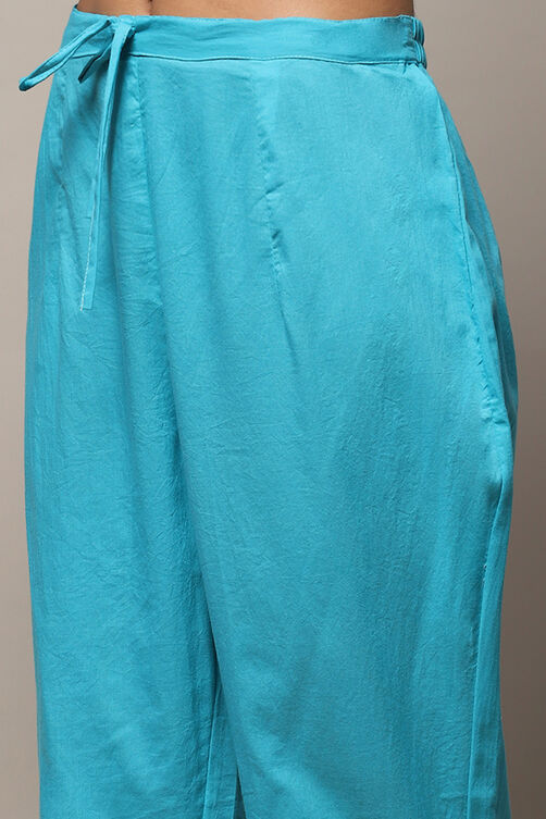 White Blue Cotton Unstitched Suit set image number 3