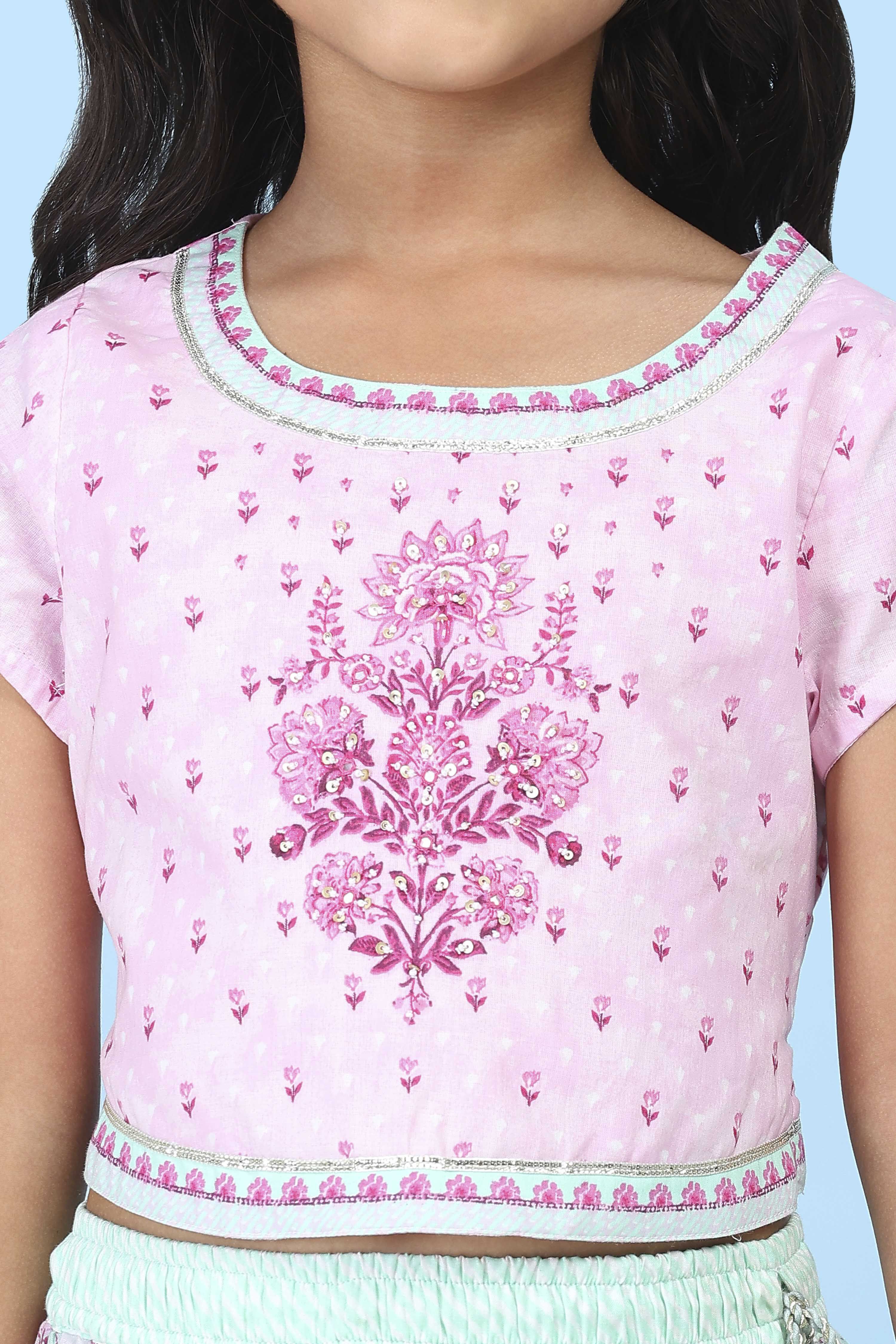 Pink Cotton Ethnic Motif Printed Lehenga Set image number 1