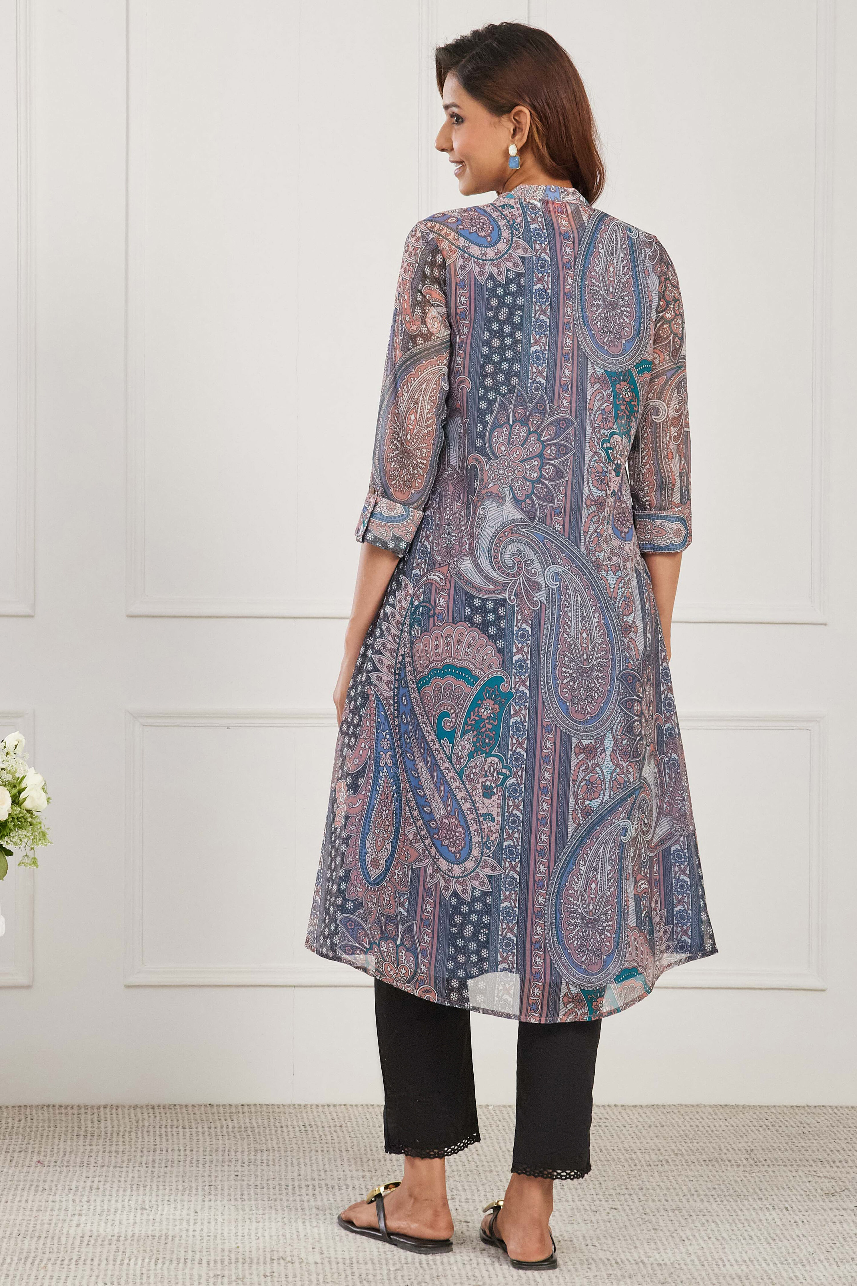Brown Polyester Printed Straight Kurta image number 3