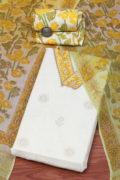Yellow White Cotton Unstitched Suit set image number 0
