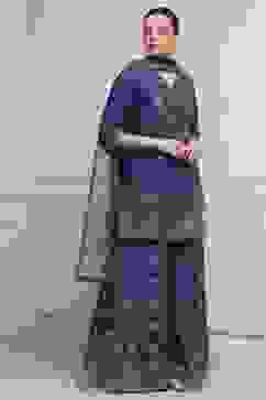 Purple Cotton Metallic Pattern Sharara Suit Set image number 5