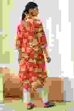 Red Pure Cotton Floral Straight Kurta image number 3