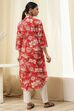 Red Pure Cotton Floral Straight Kurta image number 3