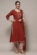 Red Cotton Unstitched Suit set image number 6