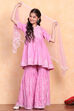 Pink Cotton Embroidered Peplum Suit Set