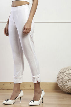 White Cotton Blend Narrow Pants image number 2