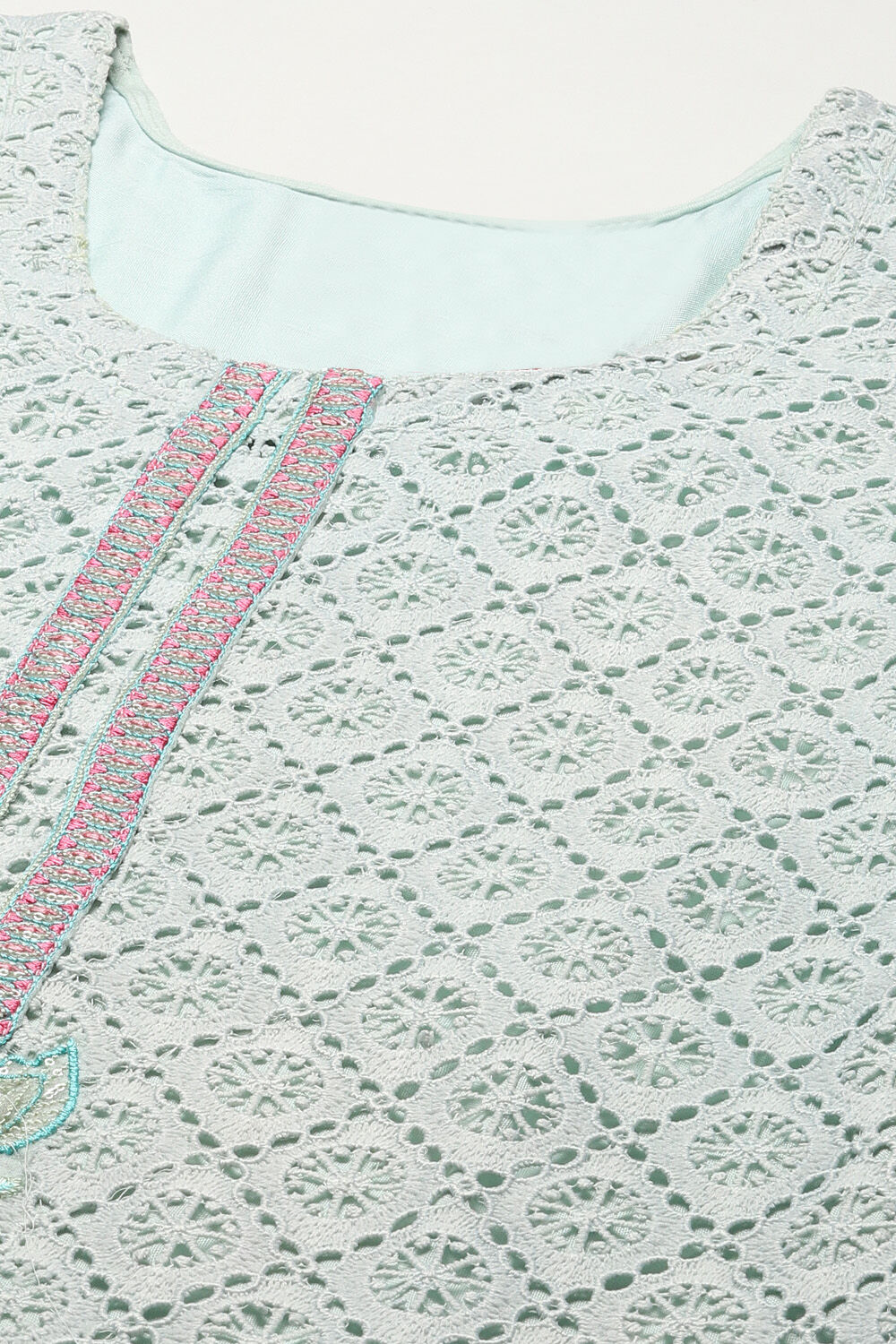 Light Green Muslin Lace Unstitched Suit Set image number 3
