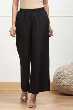 Black Viscose Solid Straight Palazzo image number 4