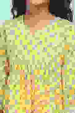 Yellow Cotton Printed A-Line Suit Set image number 1