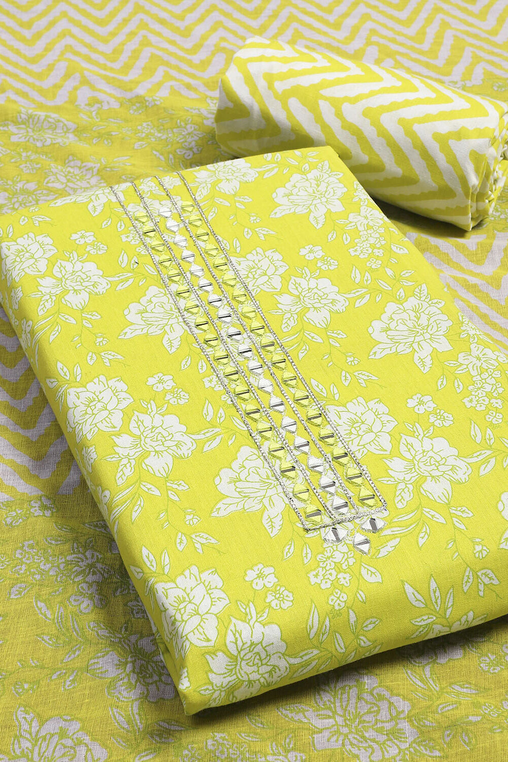 Pink Cotton Floral Printed Unstitched Suit Set image number 1