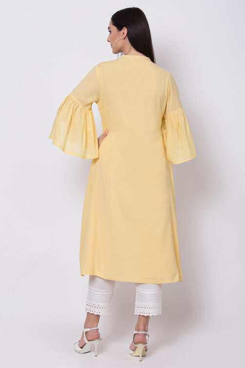 Yellow Viscose Cotton A-Line Kurta image number 4