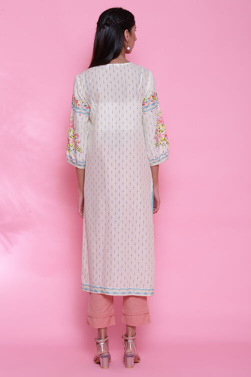 Cream Cotton Straight Kurta image number 4