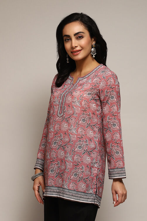 Denim Blue Polyester Straight Printed Kurti image number 2