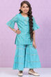 Marine Blue Art Silk Straight Kurta Sharara Suit Set