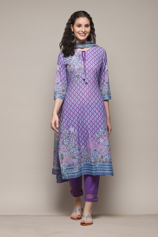 Yellow Cotton Straight Printed Kurta Slim Pant Suit Set image number 0