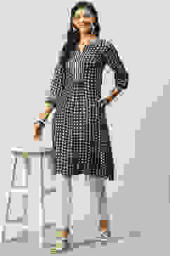 Indigo LIVA Straight Printed Kurta image number 3