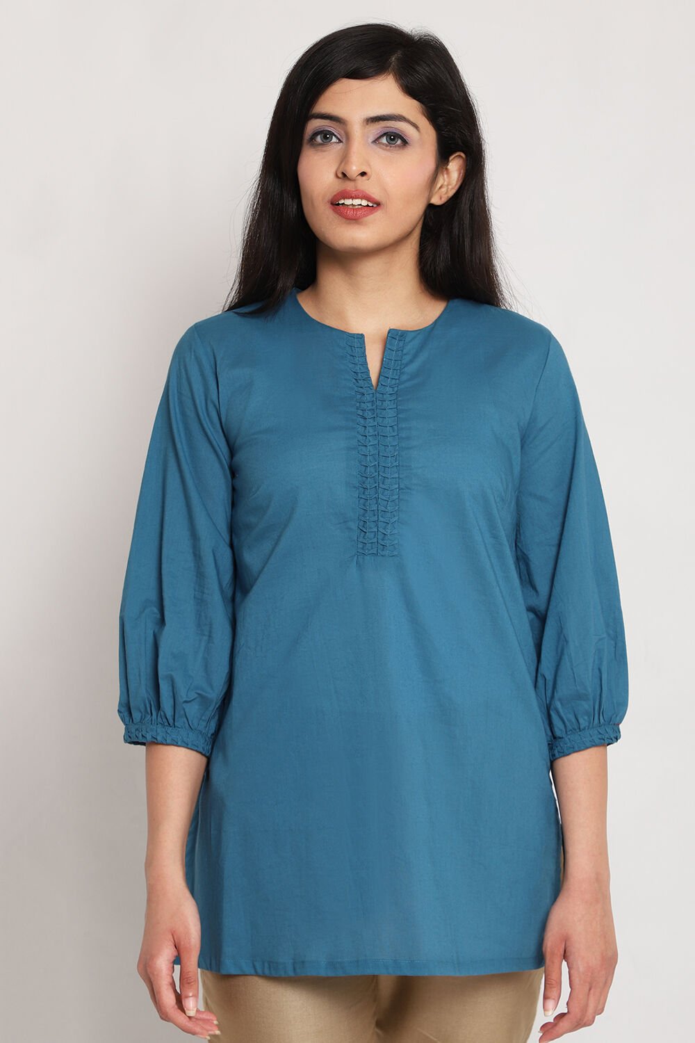 Buy Blue Cotton Short Solid Kurti for N A0.0 Biba India