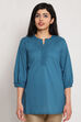 Sky Blue Cotton Short Solid Kurti image number 0