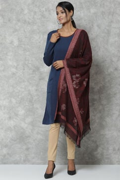 Maroon Straight Cotton Solid Dupatta image number 2