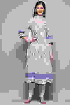 White and Blue Floral Anarkali Suit Set image number 7