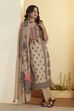 Beige Floral Motifs Poly Linen Kurta Set