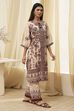 Beige and Brown Pure Cotton Printed Kurta Set image number 5