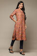 Peach Viscose Blend Straight Printed Kurta image number 4