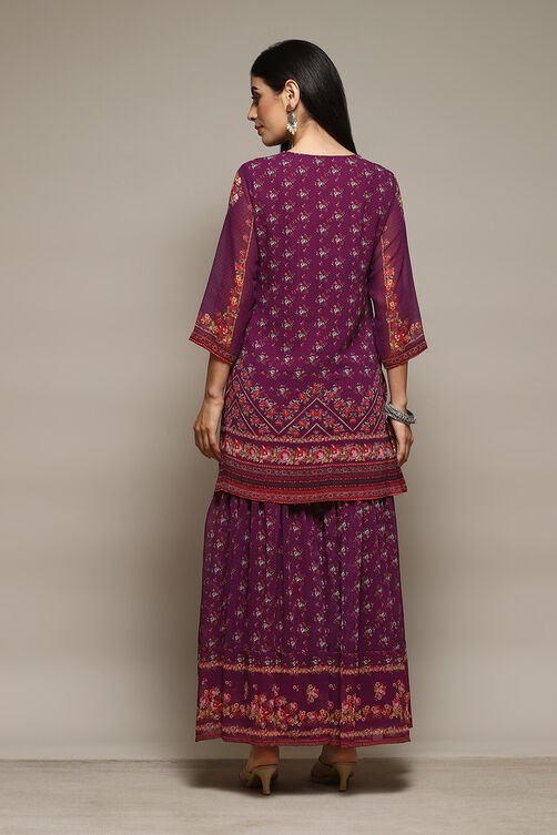 Purple Polyester Straight Printed Kurta Garara Suit Set image number 4