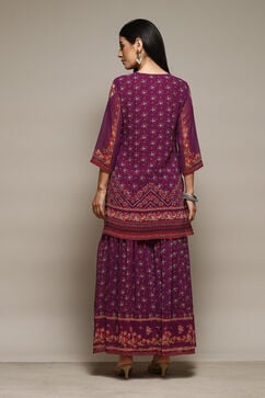 Purple Polyester Straight Printed Kurta Garara Suit Set image number 4